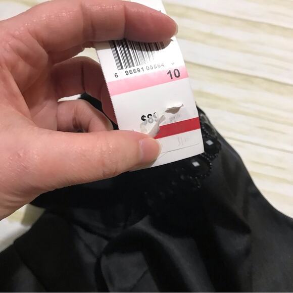 Connected Apparel NWT Black Satin Beaded Ruffle Formal Cocktail Evening Dress 10 - Picture 4 of 4